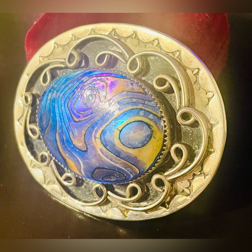 Vintage Blue Abalone Shell and Silver Belt Buckle - Picture 3 of 6